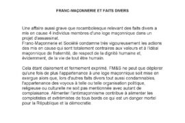 COMMUNIQUÉ DE FM&S – FRANC-MAÇONNERIE ET FAITS DIVERS